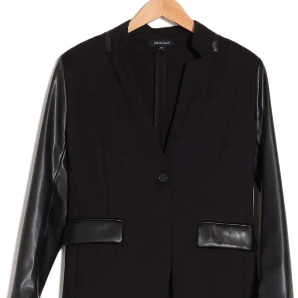Ellen Tracy Faux Leather Trim Ponte Blazer XL